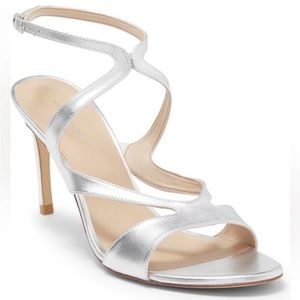 Stuart Weitzman Mariposa Silver Leather Sandals Size 9.5 New